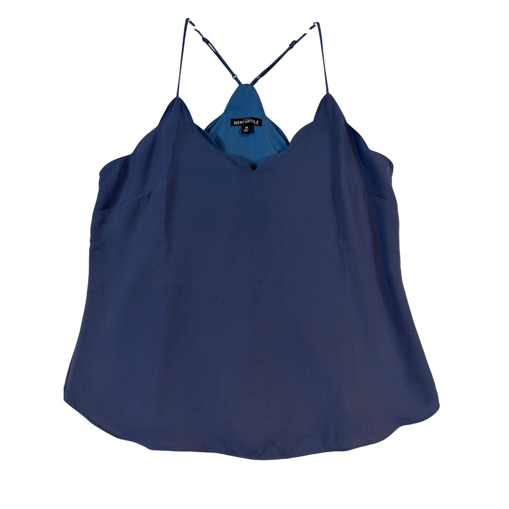 J.Crew Mercantile Navy Blue Scalloped V-Neck Camisole Tank Top Size 10 Layering